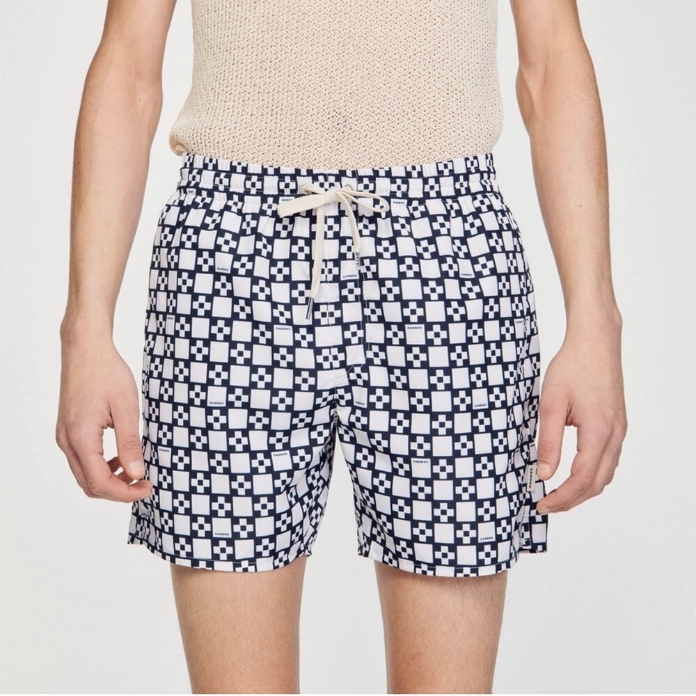 NWT Sandro Men's Square Cross Printed Swim Trunks Size